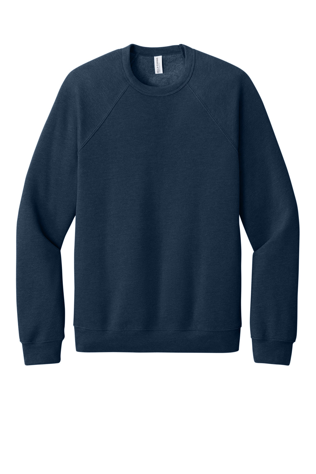 Front View of Ht Navy BELLA+CANVAS Unisex Sponge Fleece Raglan Sweatshirt. BC3901