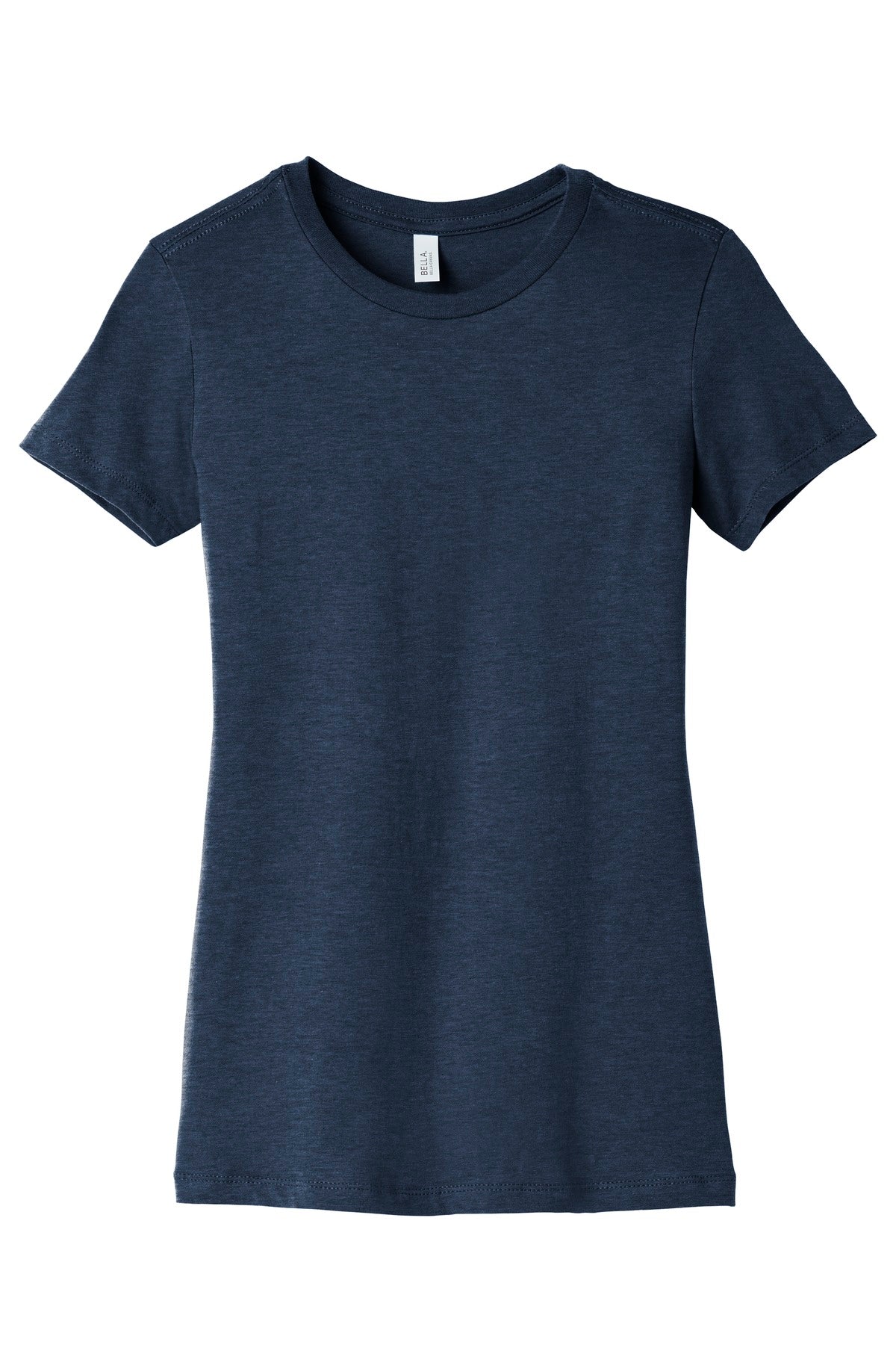 Front View of Ht Navy BELLA+CANVAS Women's Slim Fit Tee. BC6004