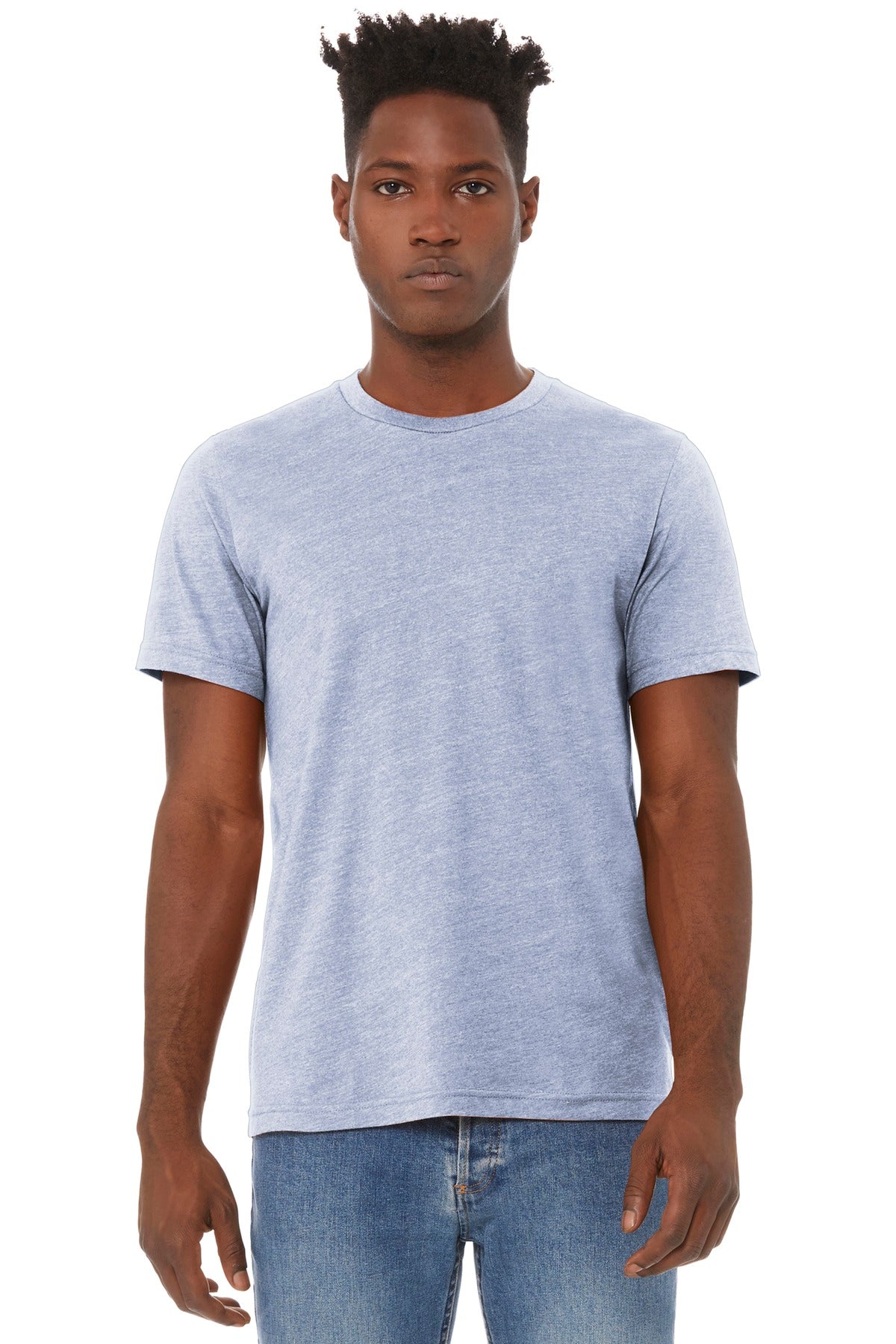 Front View of Ht Prm Blue BELLA+CANVAS Unisex Heather CVC Short Sleeve Tee. BC3001CVC
