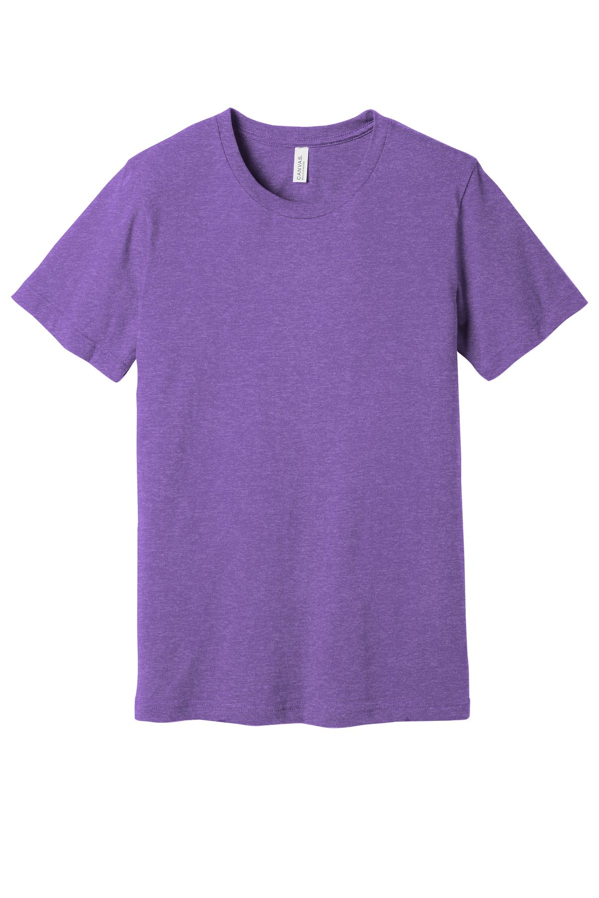 Front View of Ht Team Purple BELLA+CANVAS Unisex Heather CVC Short Sleeve Tee. BC3001CVC