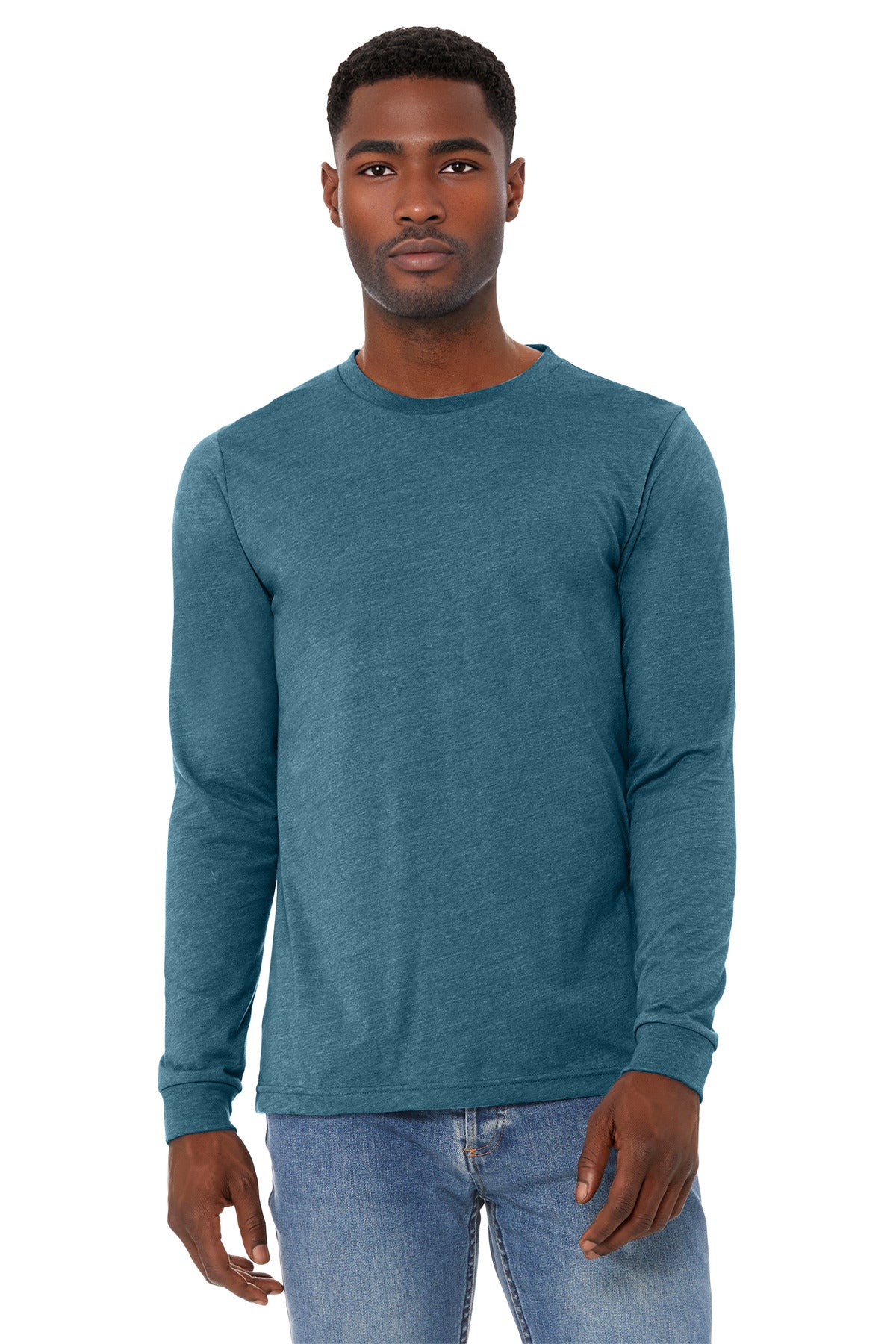Front View of HtDpTeal BELLA+CANVAS Unisex Heather CVC Long Sleeve Tee BC3501CVC