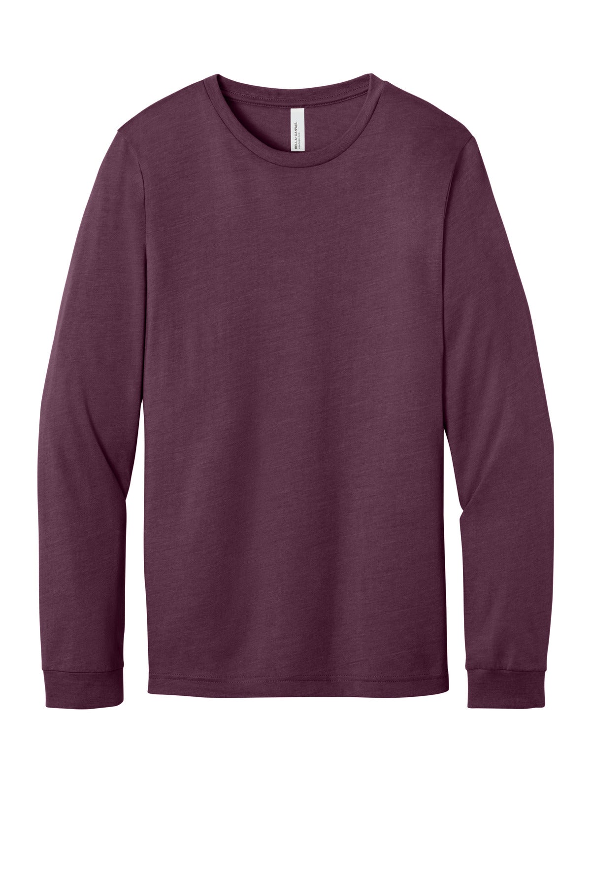 Front View of HthrMaroon BELLA+CANVAS Unisex Heather CVC Long Sleeve Tee BC3501CVC