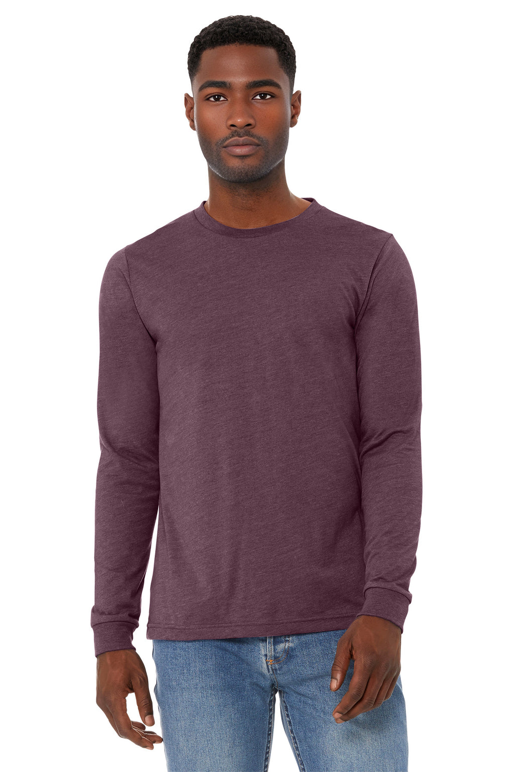 Front View of HthrMaroon BELLA+CANVAS Unisex Heather CVC Long Sleeve Tee BC3501CVC