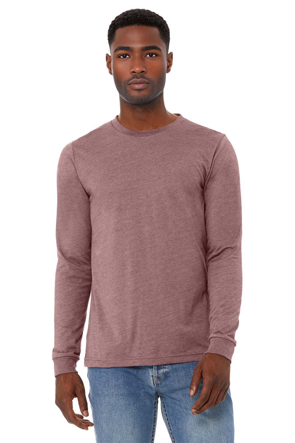 Front View of HthrMauve BELLA+CANVAS Unisex Heather CVC Long Sleeve Tee BC3501CVC