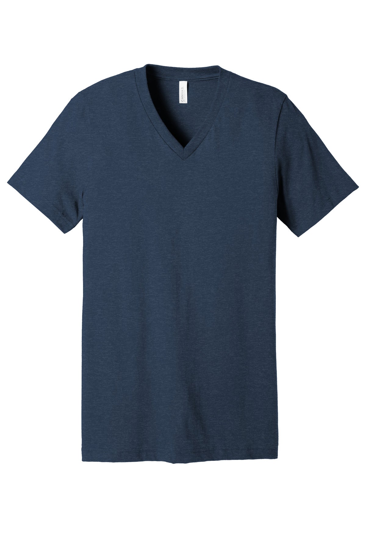 Front View of HthrNavy BELLA+CANVAS Unisex Heather CVC V-Neck Tee BC3005CVC