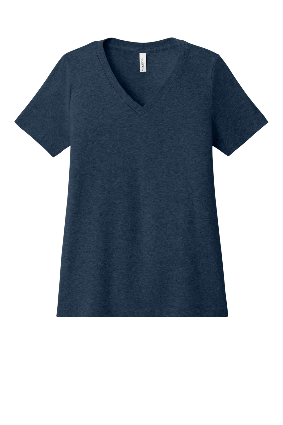 Front View of HthrNavy BELLA+CANVAS Women's Relaxed Heather CVC V-Neck Tee BC6405CVC
