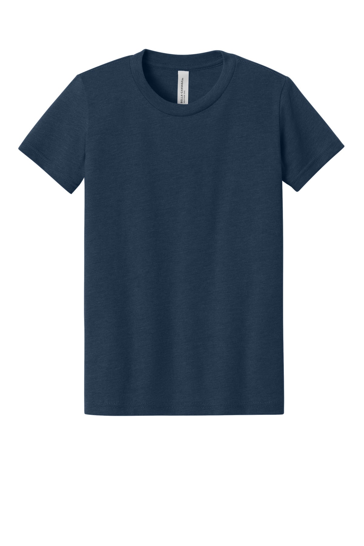 Front View of HthrNavy BELLA+CANVAS Youth Heather CVC Tee BC3001YCVC