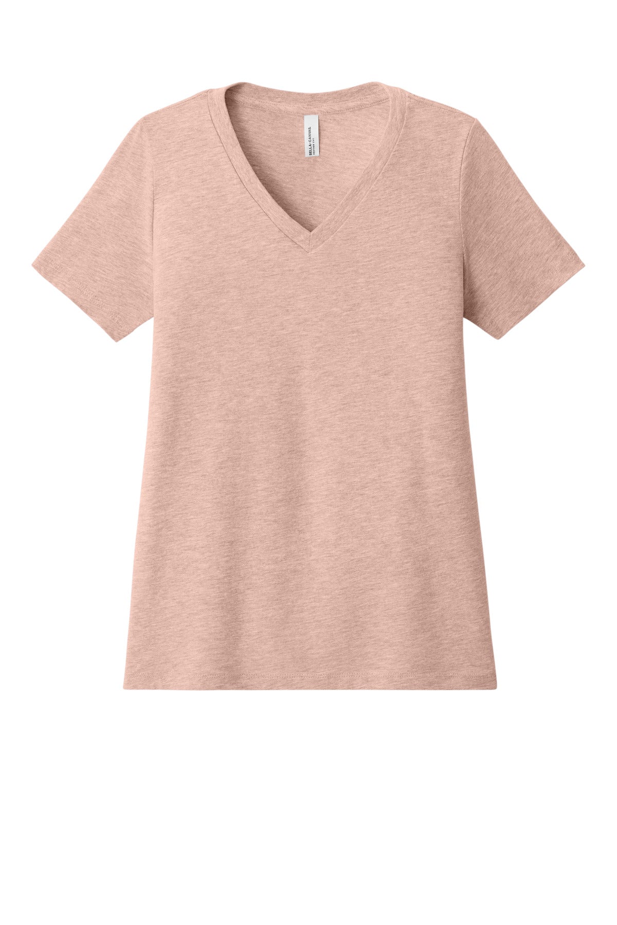 Front View of HthrPeach BELLA+CANVAS Women's Relaxed Heather CVC V-Neck Tee BC6405CVC