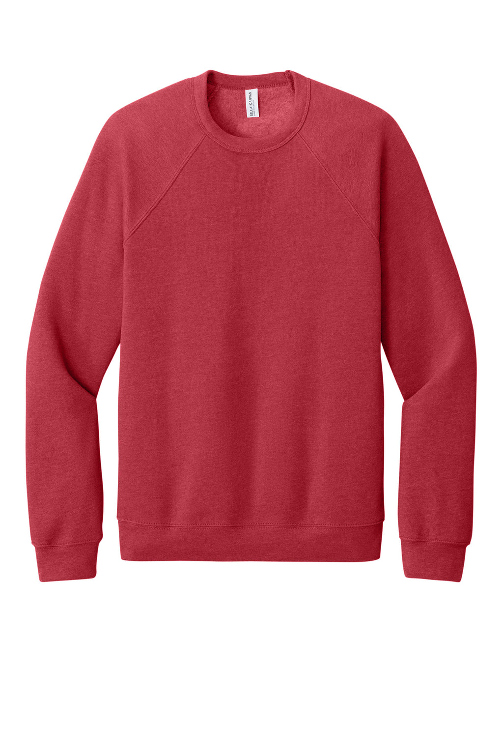 Front View of HthrRed BELLA+CANVAS Unisex Sponge Fleece Raglan Sweatshirt. BC3901