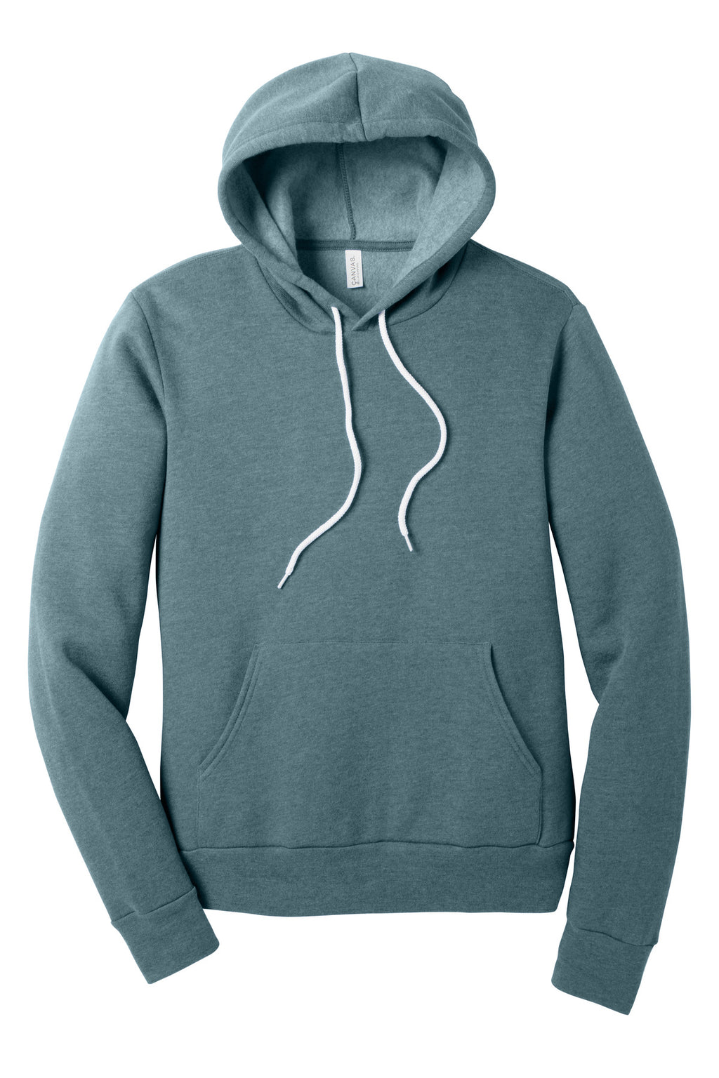Front View of HthrSlate BELLA+CANVAS Unisex Sponge Fleece Pullover Hoodie. BC3719