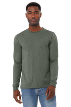 Front View of HtMltGrn BELLA+CANVAS Unisex Heather CVC Long Sleeve Tee BC3501CVC