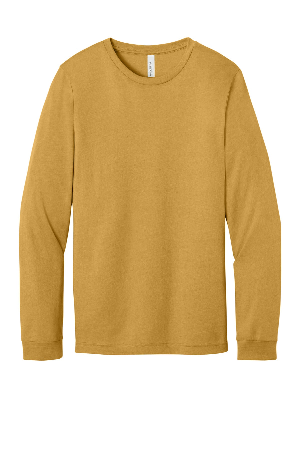 Front View of HtMustard BELLA+CANVAS Unisex Heather CVC Long Sleeve Tee BC3501CVC