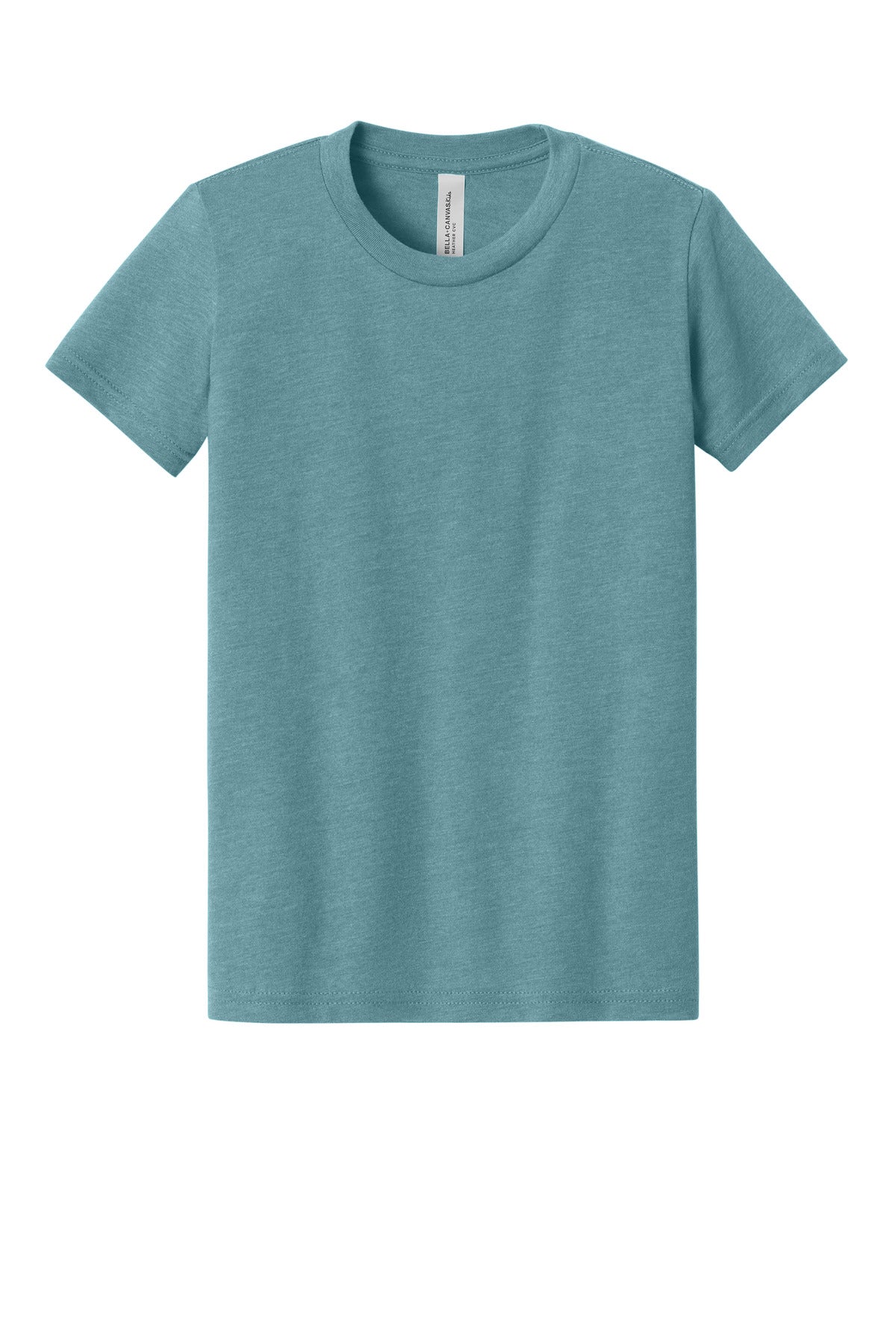 Front View of HtrBluLagn BELLA+CANVAS Youth Heather CVC Tee BC3001YCVC