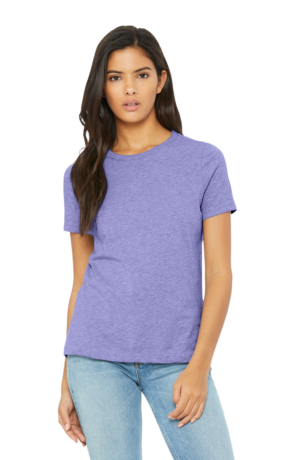 Front View of HtrDkLvndr BELLA+CANVAS Women's Relaxed CVC Tee BC6400CVC