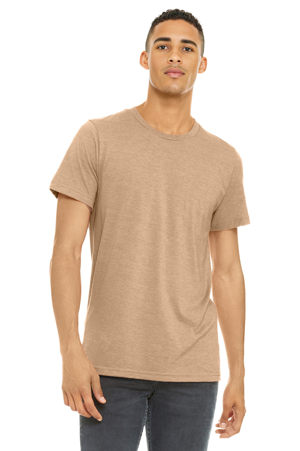 Front View of HtrSndDune BELLA+CANVAS Unisex Heather CVC Short Sleeve Tee. BC3001CVC