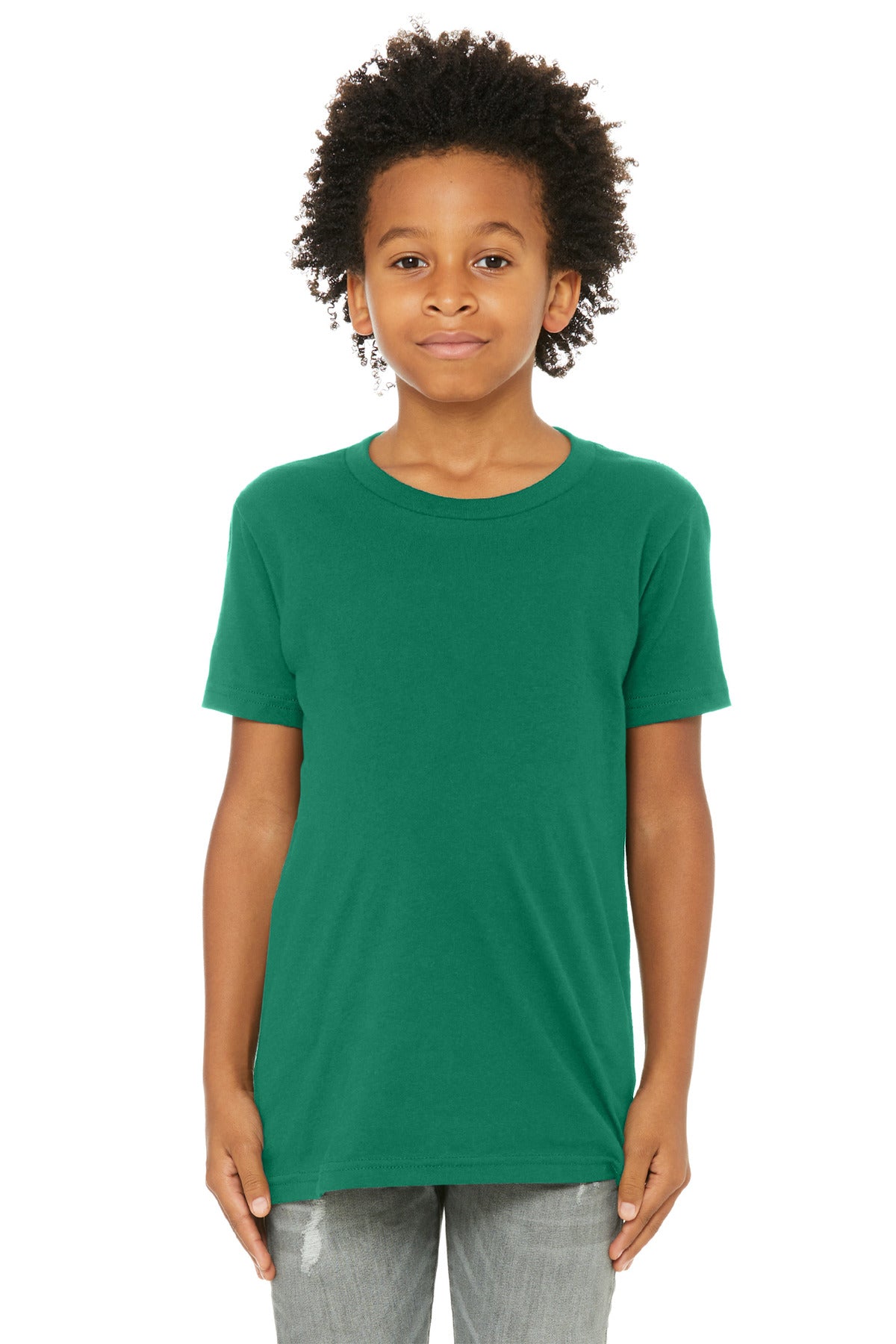 Front View of Kelly BELLA+CANVAS Youth Jersey Short Sleeve Tee. BC3001Y