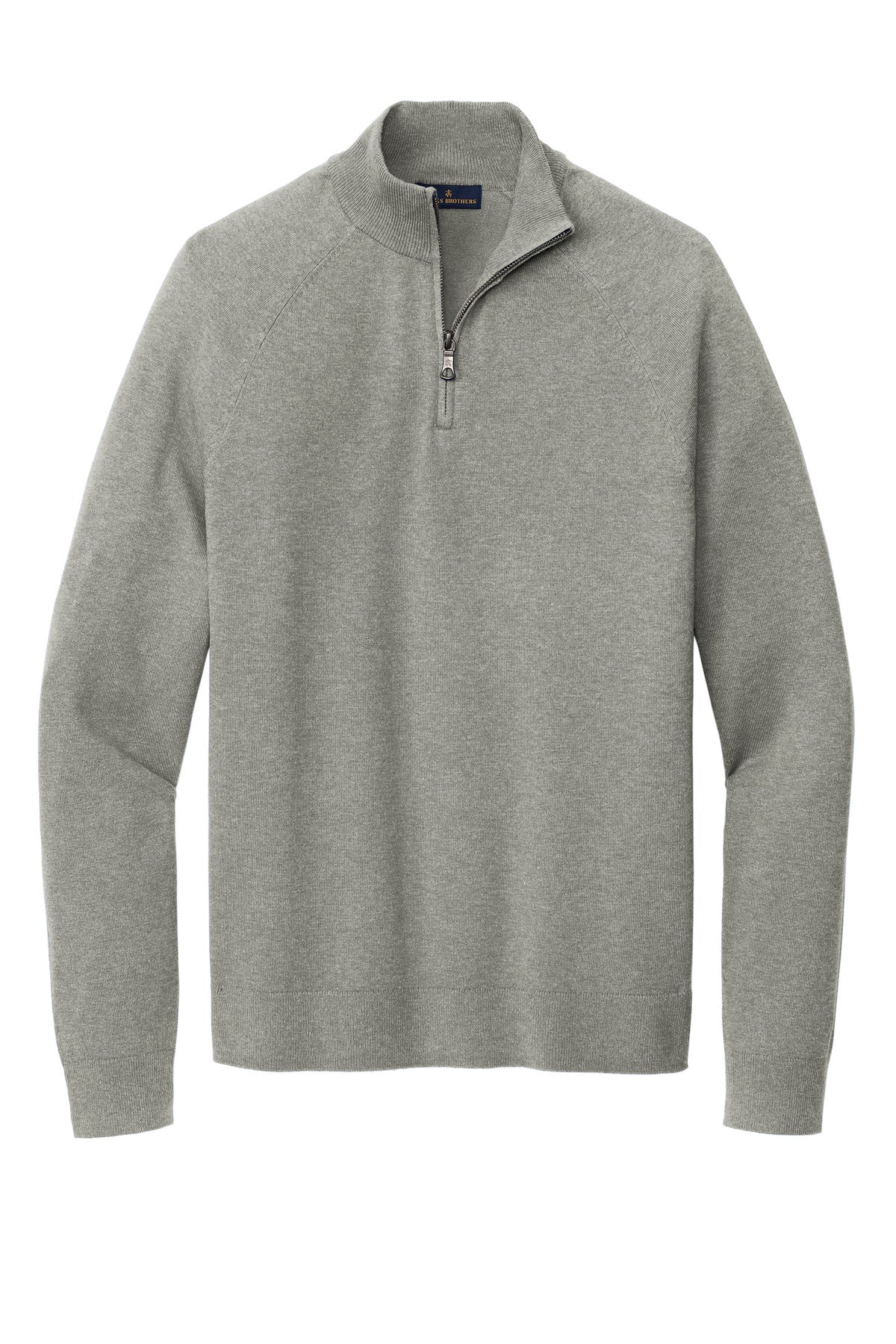 Front View of LtShdGyHtr Brooks Brothers Cotton Stretch 1/4-Zip Sweater BB18402