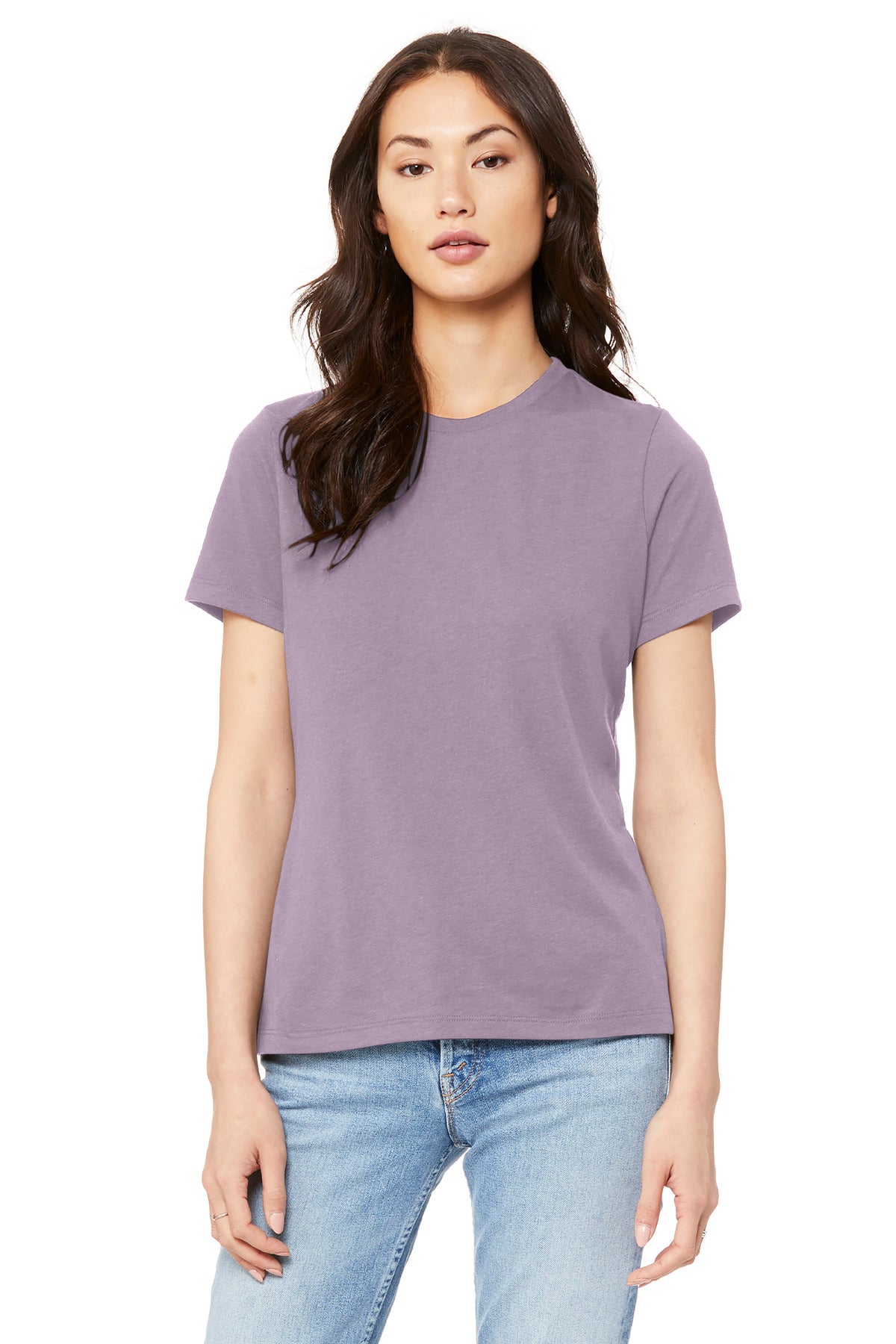 Front View of LtViolet BELLA+CANVAS Women's Relaxed Jersey Short Sleeve Tee. BC6400