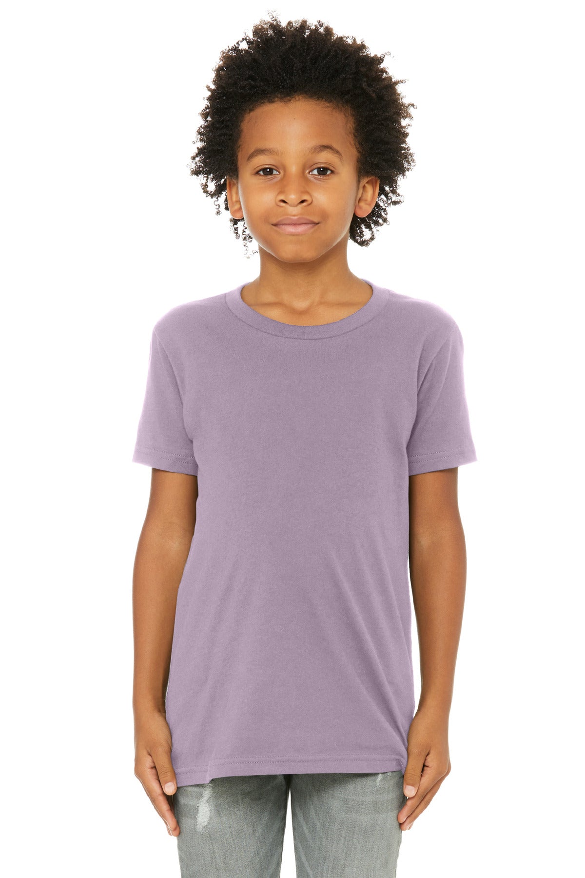 Front View of LtViolet BELLA+CANVAS Youth Jersey Short Sleeve Tee. BC3001Y