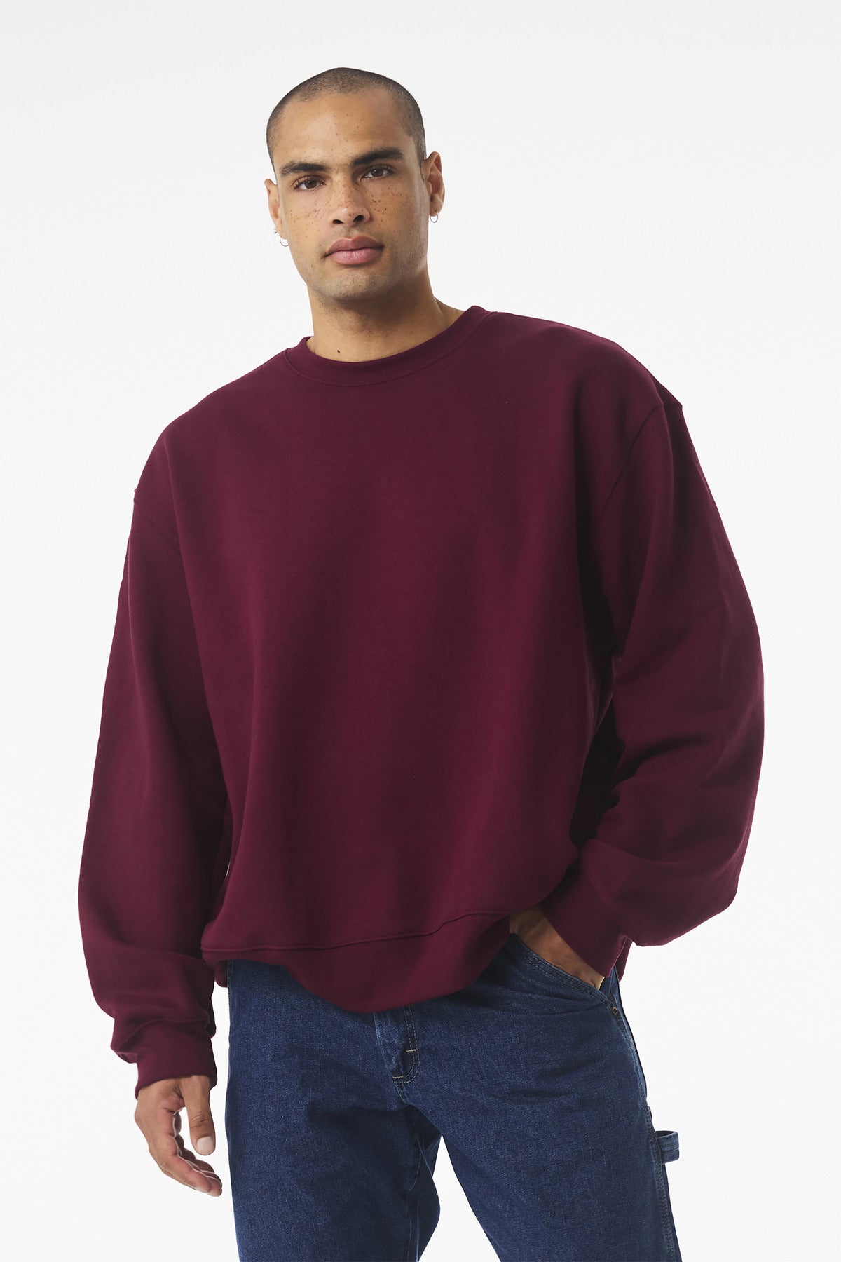 Front View of Maroon BELLA+CANVAS Unisex 10-Ounce Heavyweight Crewneck Sweatshirt BC4711