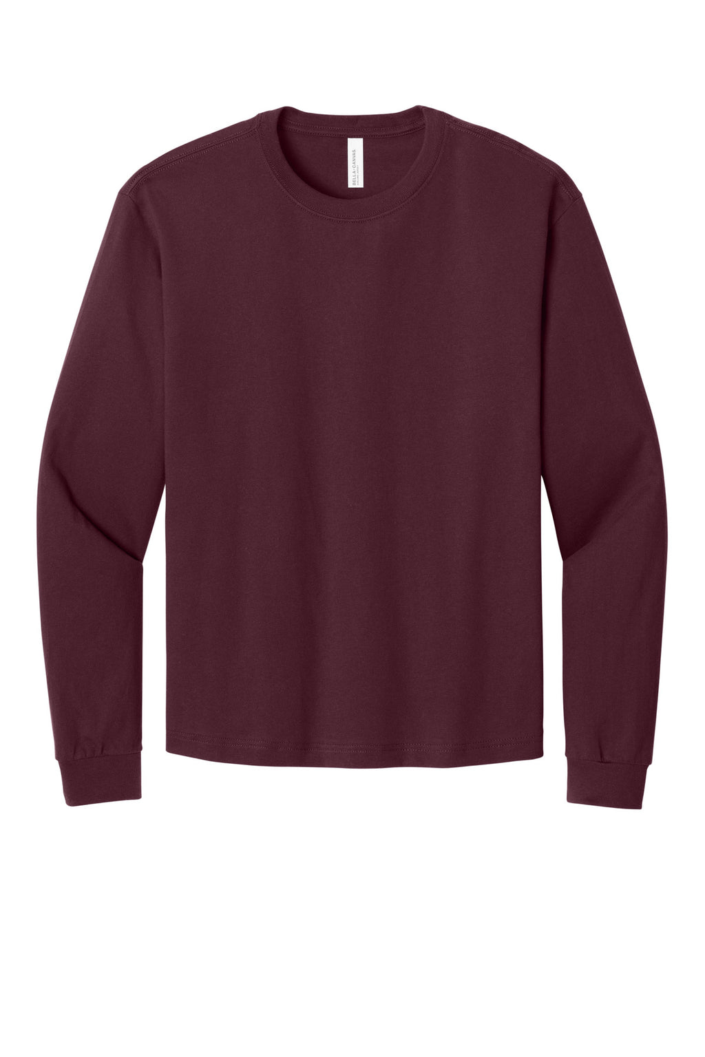 Front View of Maroon BELLA+CANVAS Unisex 6-Ounce Heavyweight Long Sleeve Tee BC3511