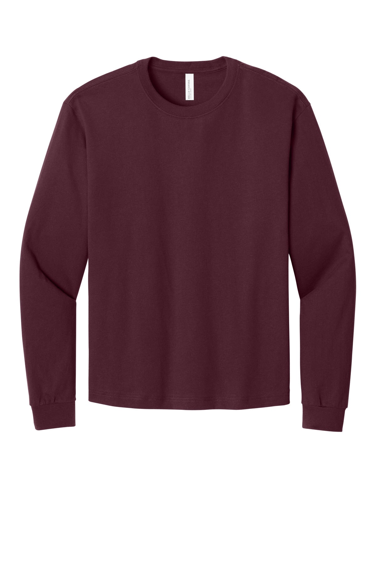 Front View of Maroon BELLA+CANVAS Unisex 6-Ounce Heavyweight Long Sleeve Tee BC3511