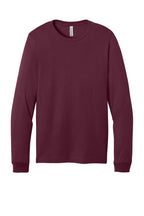 Front View of Maroon BELLA+CANVAS Unisex Jersey Long Sleeve Tee. BC3501