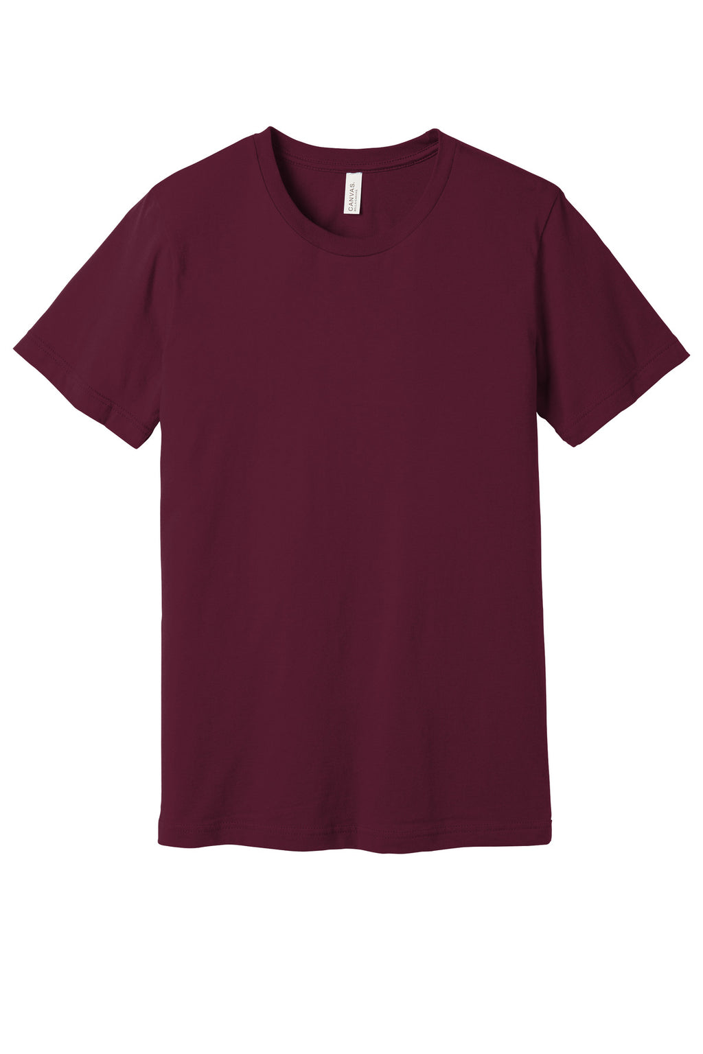 Front View of Maroon BELLA+CANVAS Unisex Jersey Short Sleeve Tee. BC3001