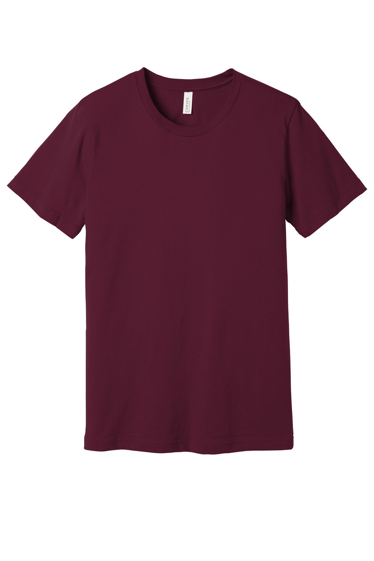 Front View of Maroon BELLA+CANVAS Unisex Jersey Short Sleeve Tee. BC3001