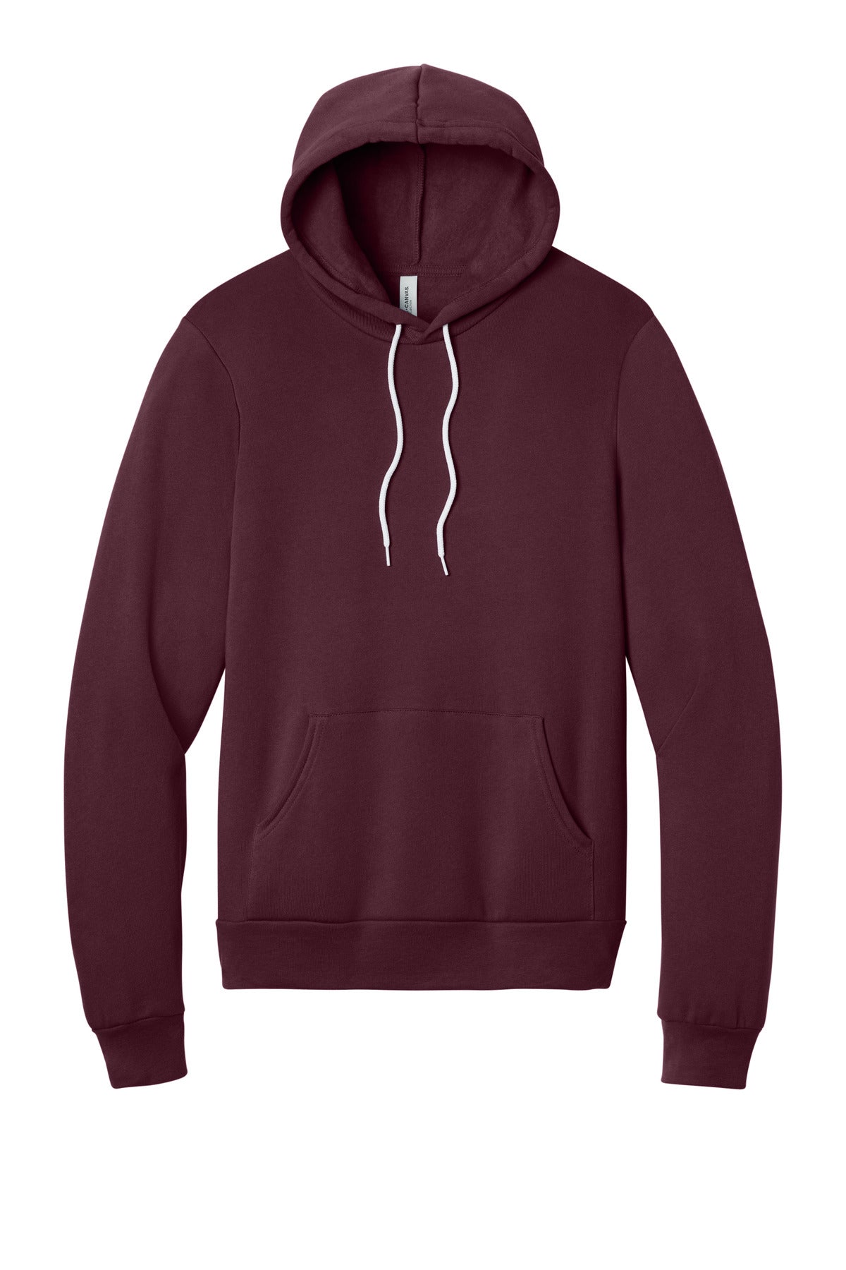 Front View of Maroon BELLA+CANVAS Unisex Sponge Fleece Pullover Hoodie. BC3719