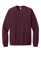 Front View of Maroon BELLA+CANVAS Unisex Sponge Fleece Raglan Sweatshirt. BC3901