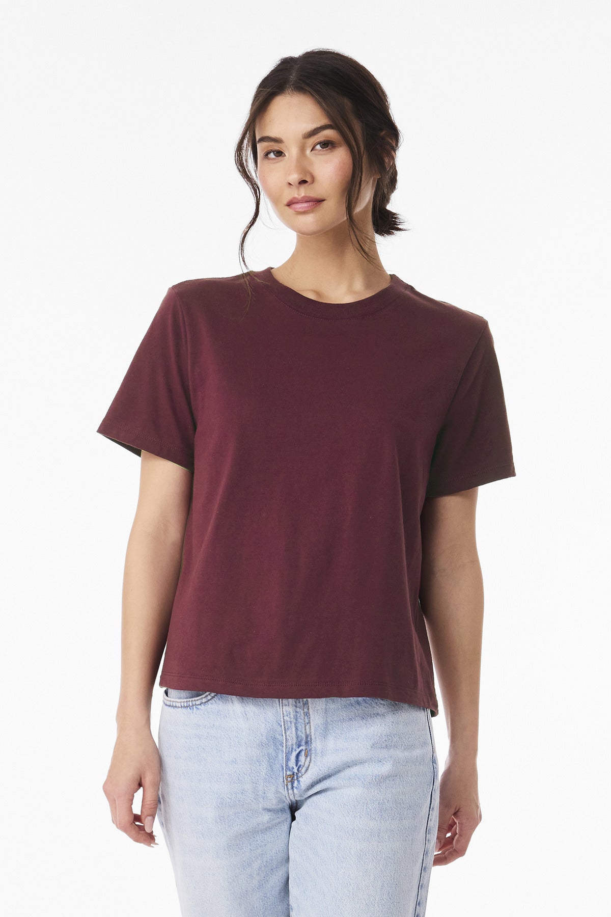 Front View of Maroon BELLA+CANVAS Women's 6-Ounce Heavyweight Tee BC6110