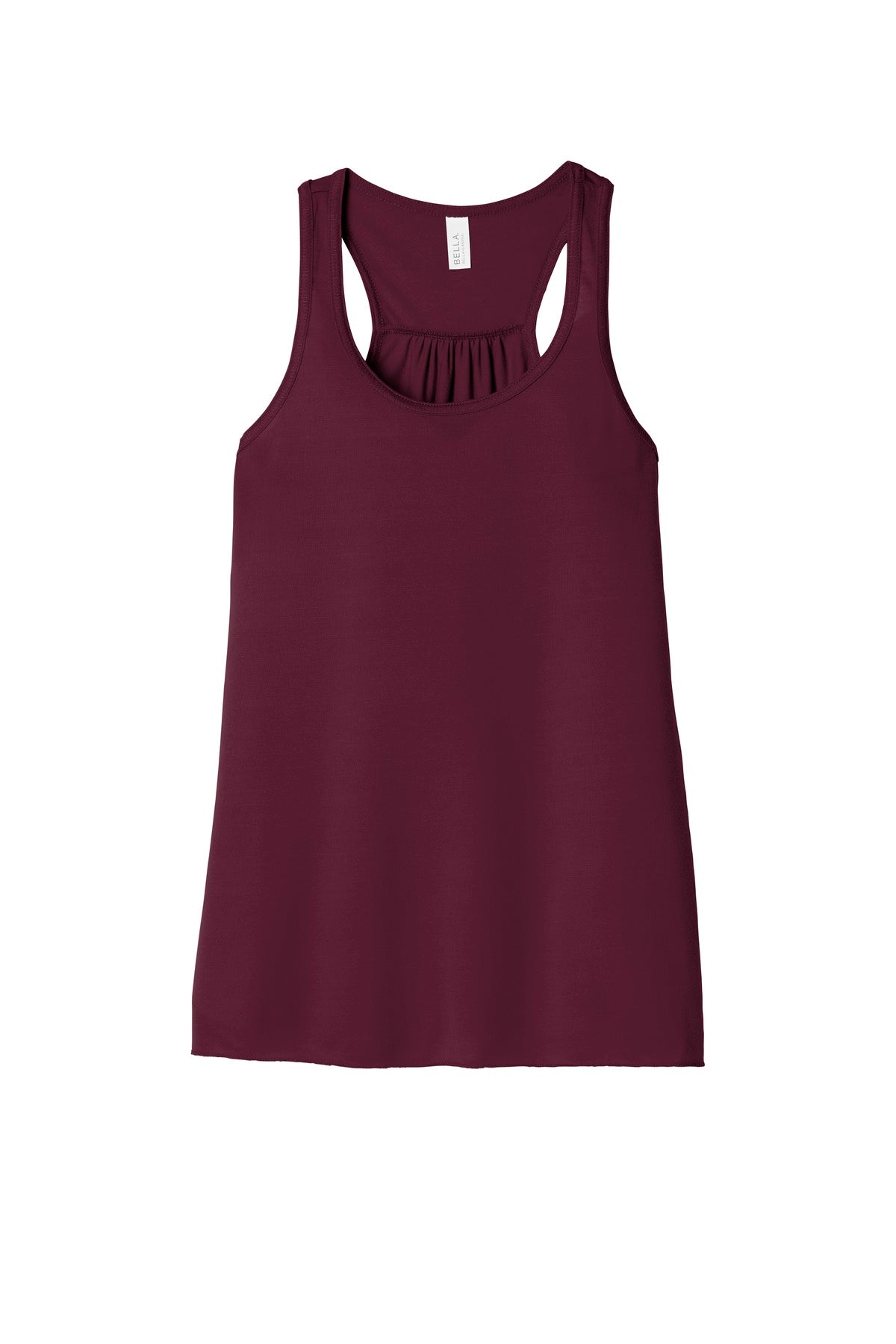 Front View of Maroon BELLA+CANVAS Women's Flowy Racerback Tank. BC8800