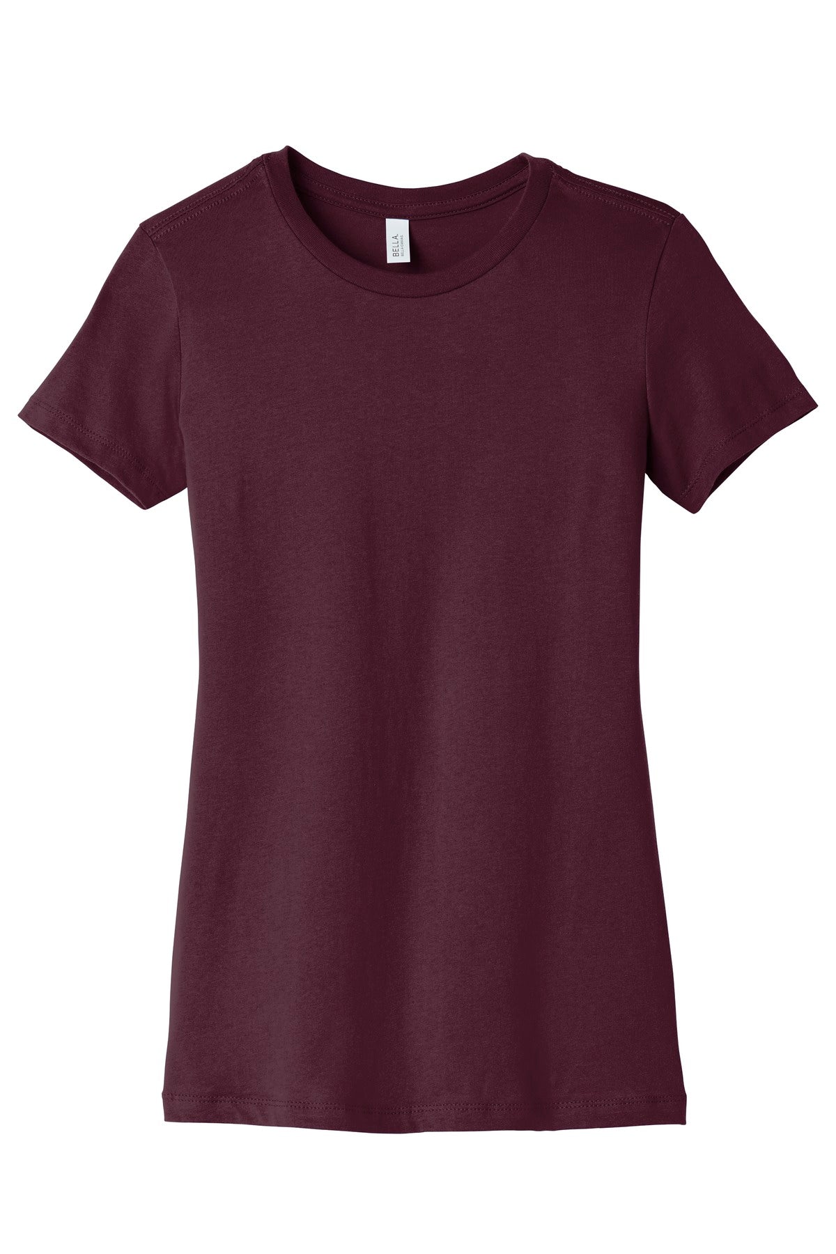 Front View of Maroon BELLA+CANVAS Women's Slim Fit Tee. BC6004