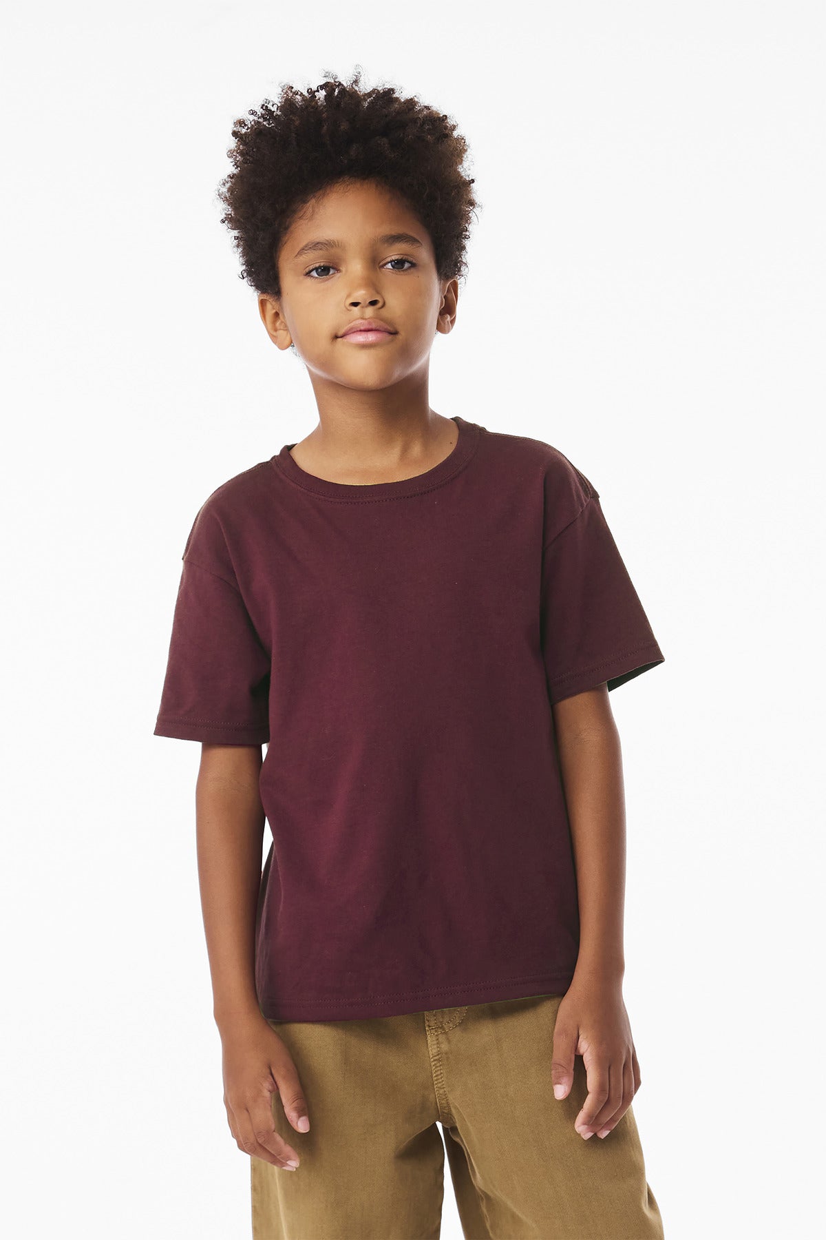 Front View of Maroon BELLA+CANVAS Youth 6-Ounce Heavyweight Tee BC3010Y