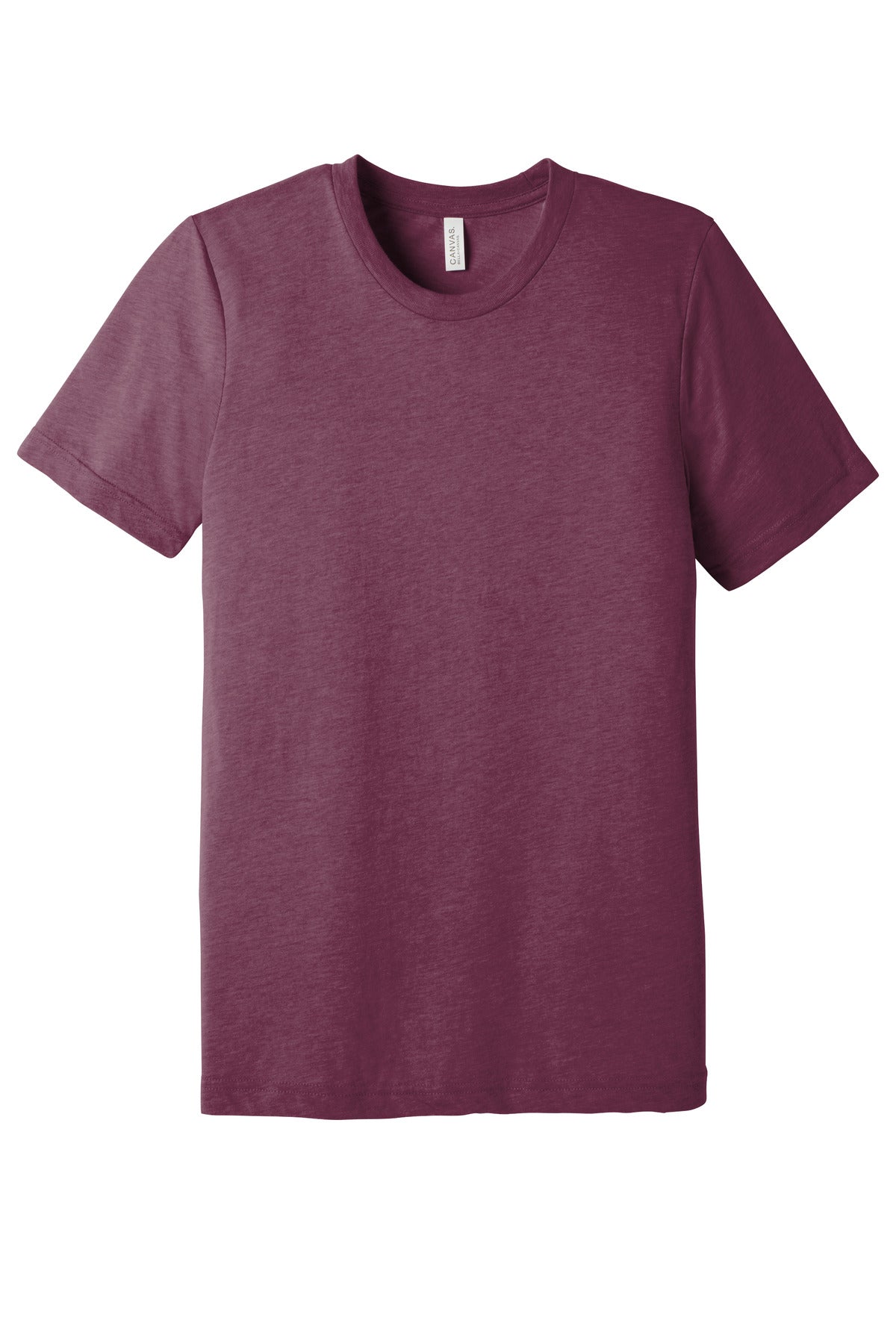 Front View of Maroon TB BELLA+CANVAS Unisex Triblend Short Sleeve Tee. BC3413