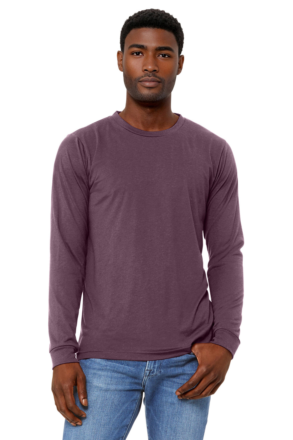 Front View of MaroonTB BELLA+CANVAS Unisex Triblend Long Sleeve Tee BC3513