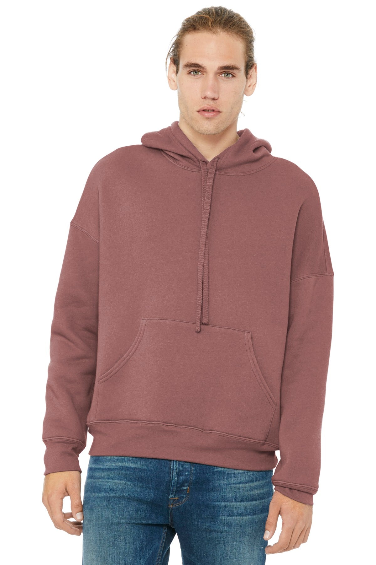 Front View of Mauve BELLA+CANVAS Unisex Sponge Fleece Pullover DTM Hoodie. BC3729