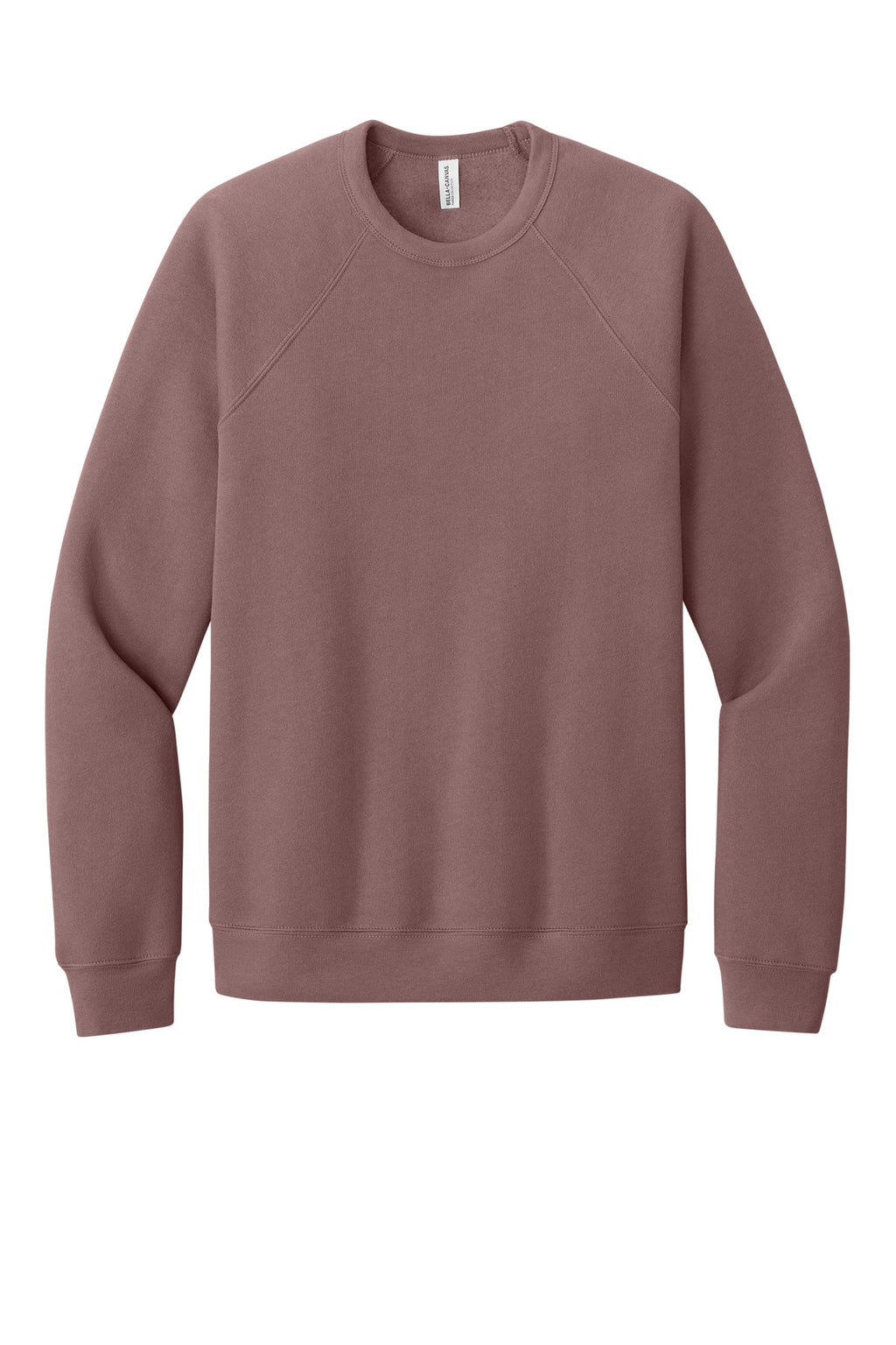 Front View of Mauve BELLA+CANVAS Unisex Sponge Fleece Raglan Sweatshirt. BC3901