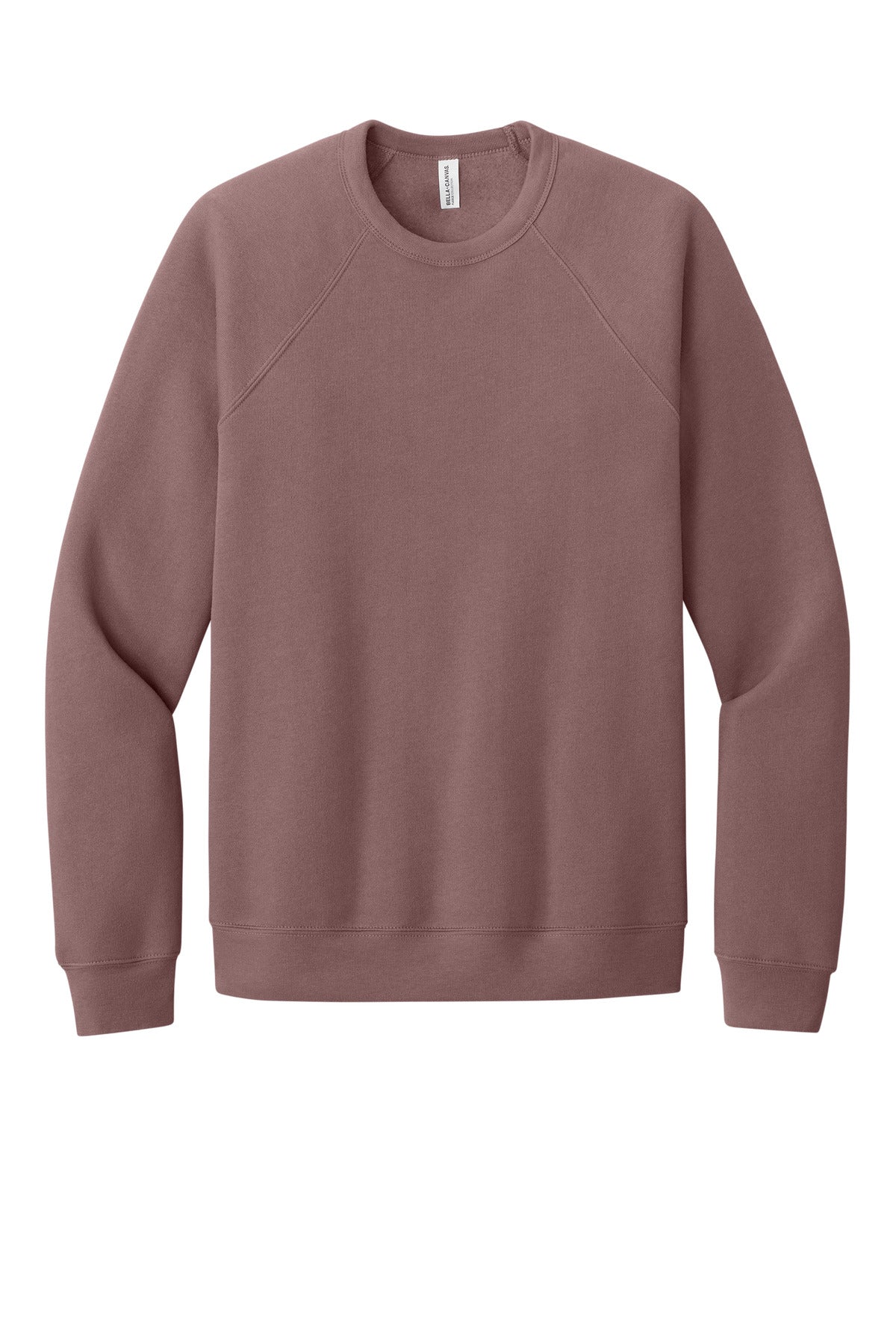 Front View of Mauve BELLA+CANVAS Unisex Sponge Fleece Raglan Sweatshirt. BC3901