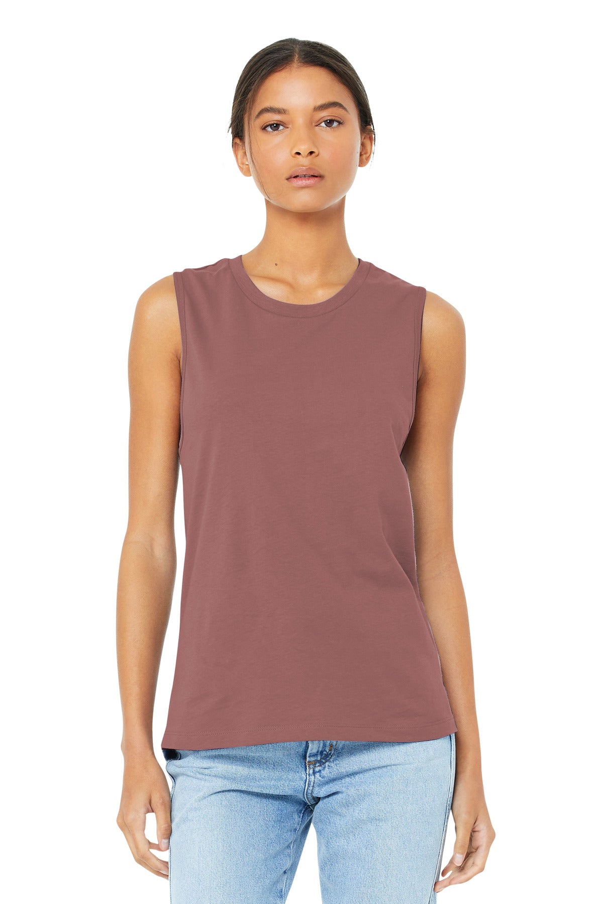 Front View of Mauve BELLA+CANVAS Women's Jersey Muscle Tank. BC6003
