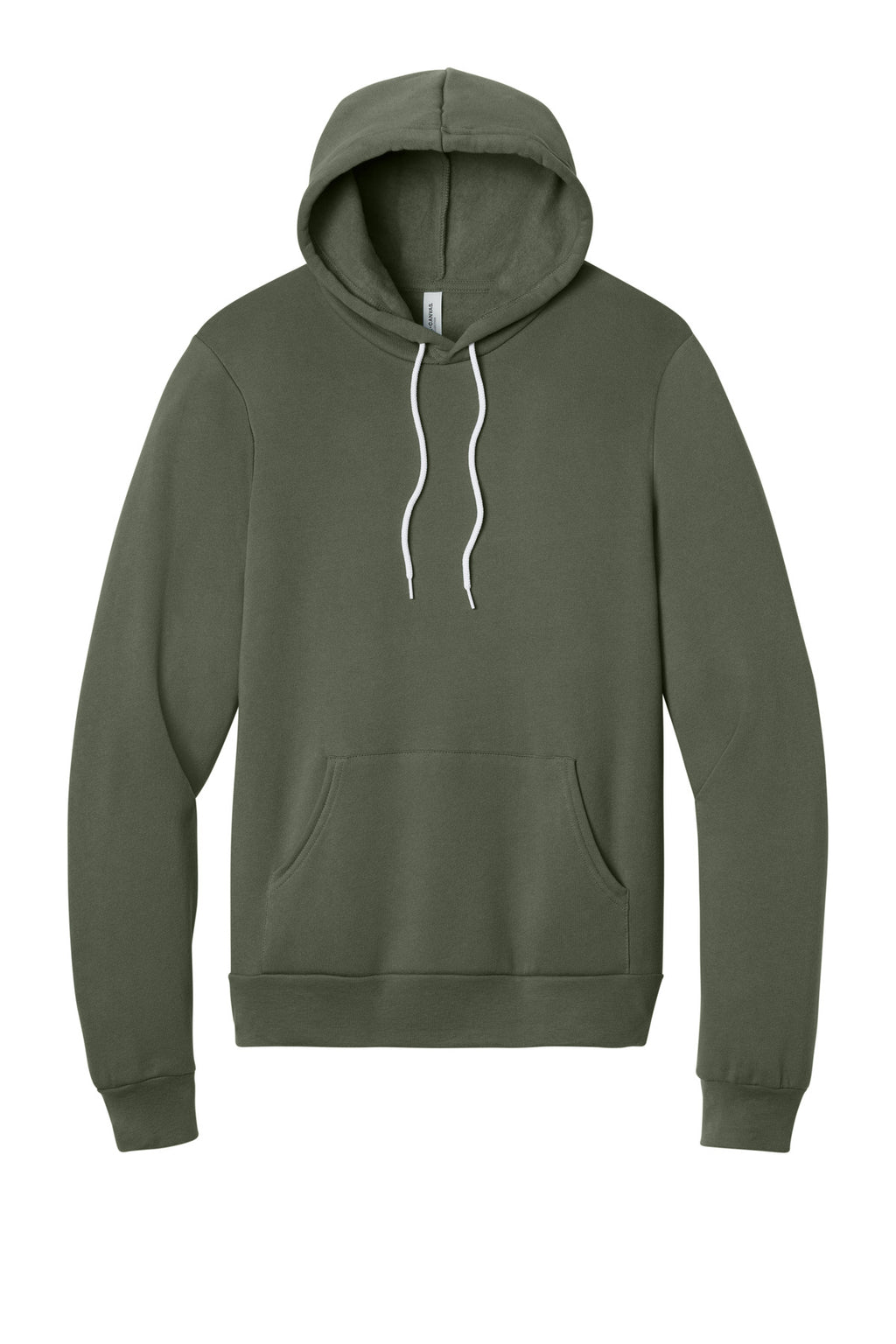 Front View of MilGreen BELLA+CANVAS Unisex Sponge Fleece Pullover Hoodie. BC3719