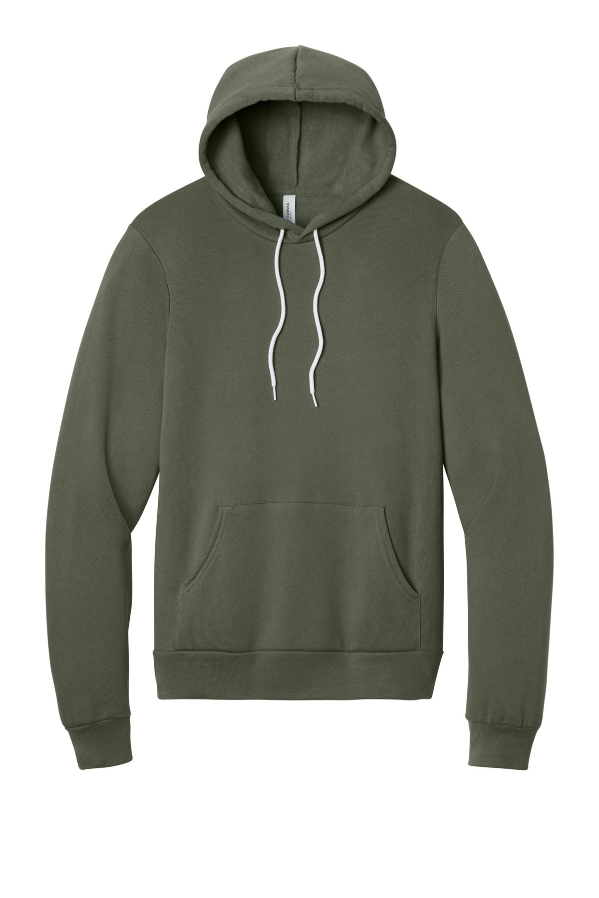 Front View of MilGreen BELLA+CANVAS Unisex Sponge Fleece Pullover Hoodie. BC3719