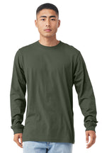 Front View of Military Green BELLA+CANVAS Unisex Jersey Long Sleeve Tee. BC3501