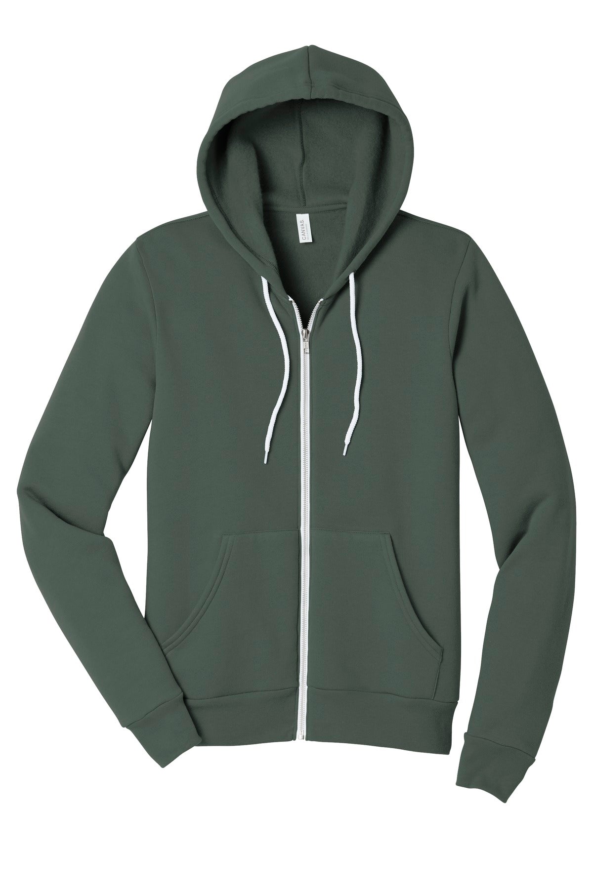 Front View of Military Green BELLA+CANVAS Unisex Sponge Fleece Full-Zip Hoodie. BC3739