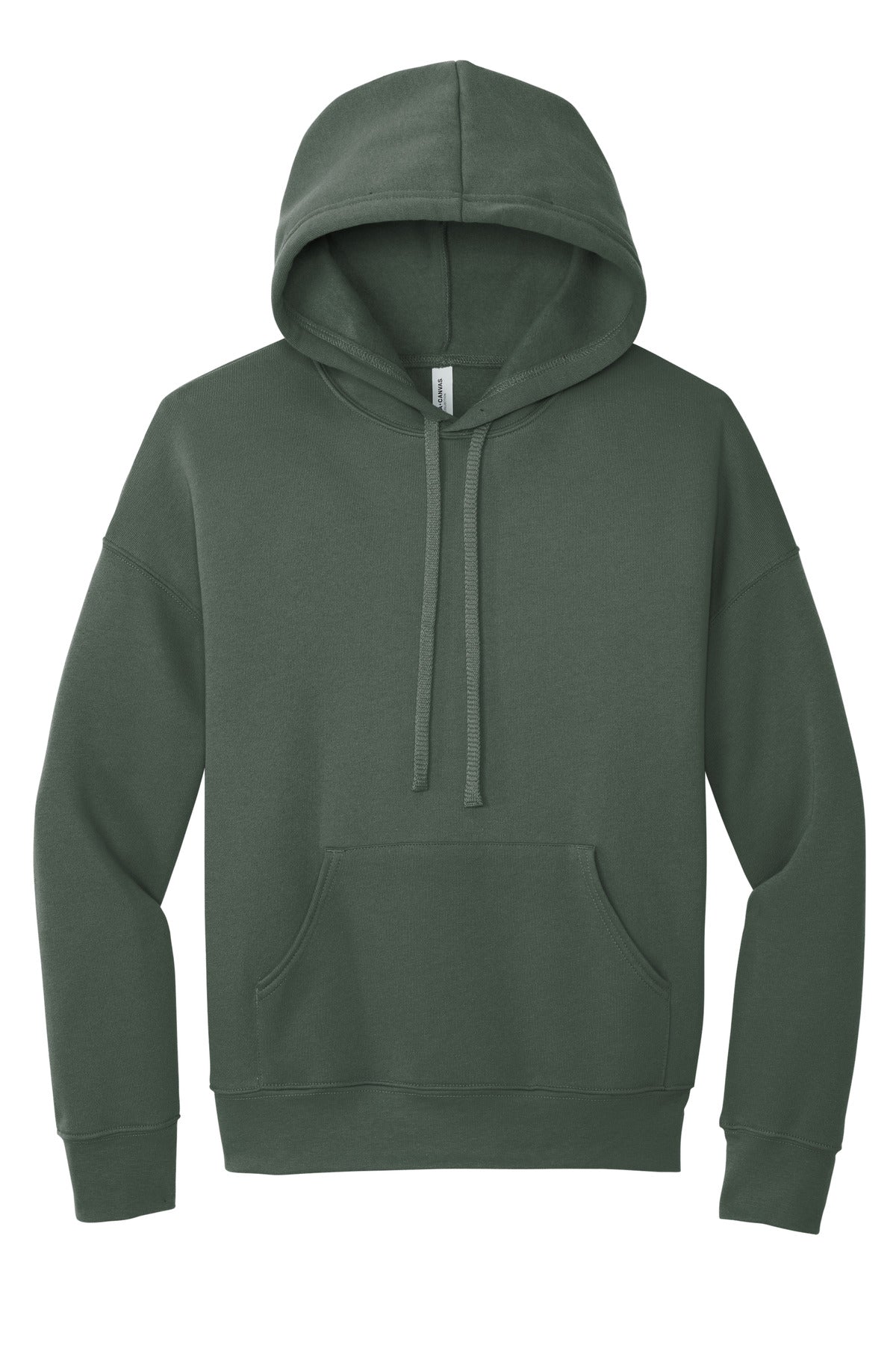 Front View of Military Green BELLA+CANVAS Unisex Sponge Fleece Pullover DTM Hoodie. BC3729
