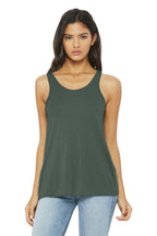 Front View of Military Green BELLA+CANVAS Women's Flowy Racerback Tank. BC8800