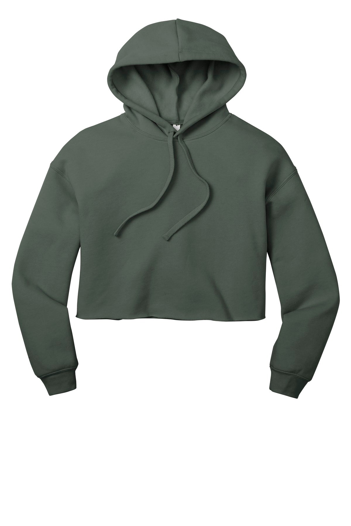 Front View of Military Grn BELLA+CANVAS Women's Sponge Fleece Cropped Fleece Hoodie. BC7502