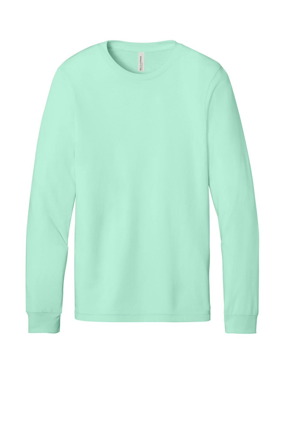 Front View of Mint BELLA+CANVAS Unisex Jersey Long Sleeve Tee. BC3501