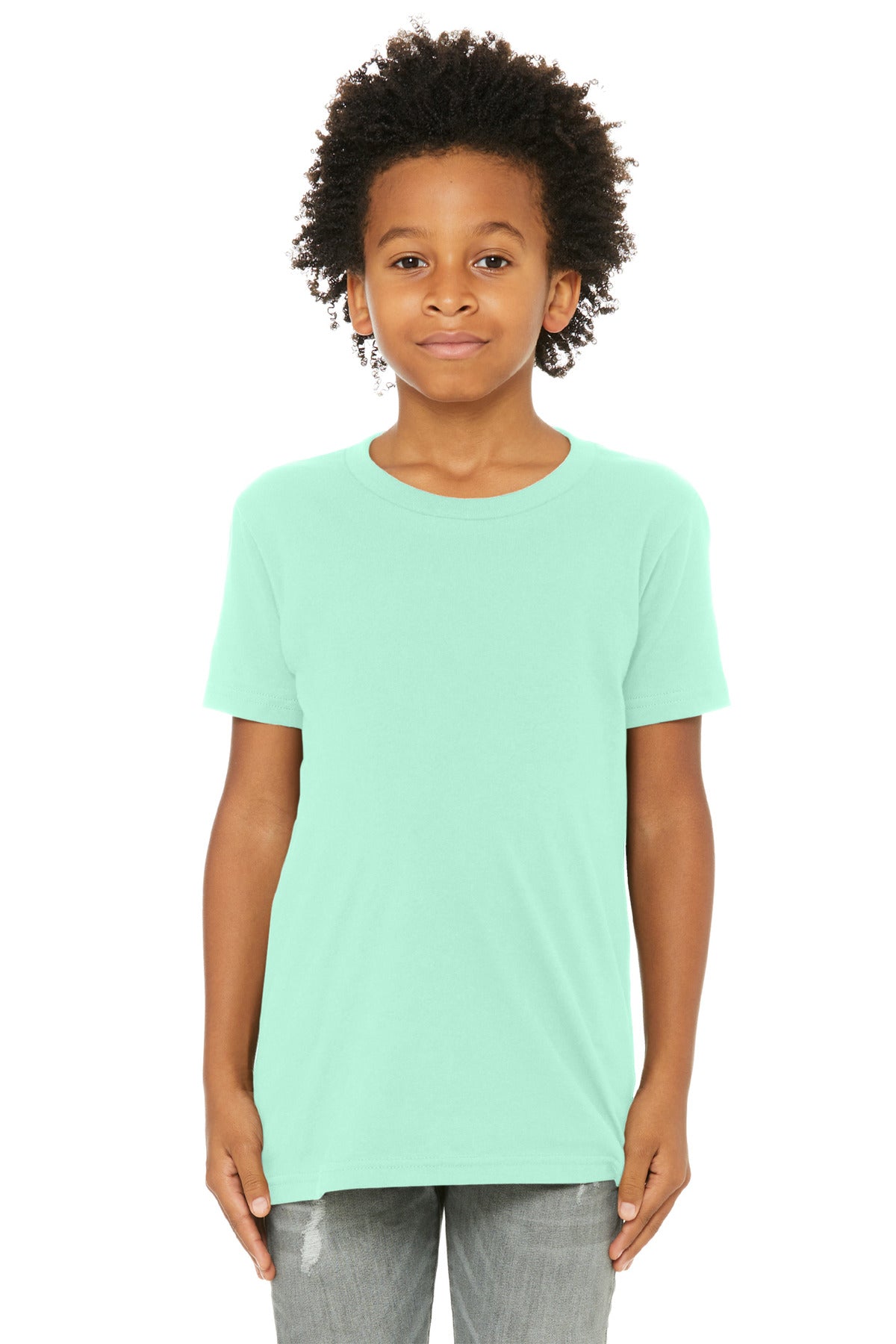 Front View of Mint BELLA+CANVAS Youth Jersey Short Sleeve Tee. BC3001Y